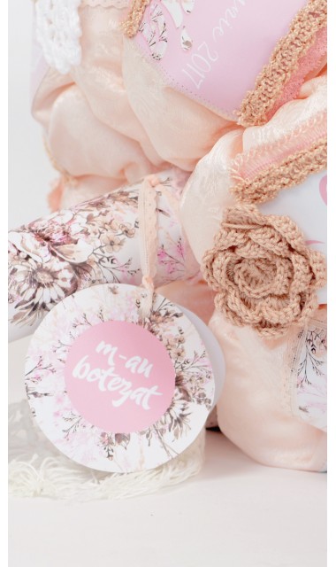 Lumanare de botez pentru fetite deosebita cu monograma si bujori, 65x4 cm, Shabby Chic  14